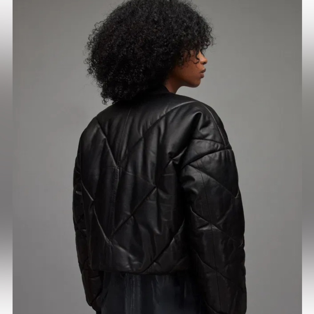 All Saints Lamb Leather Bailey Puffer Jacket - black / boxy oversized fit - Picture 4 of 13